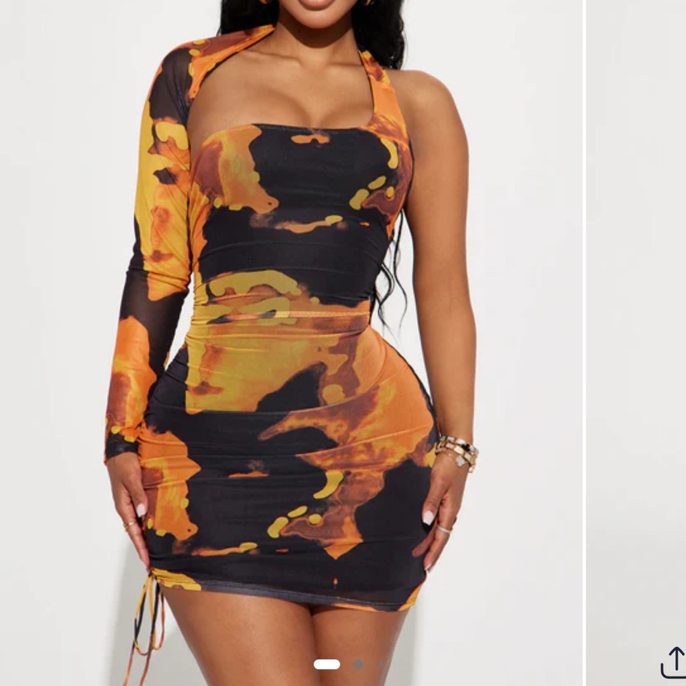 Orange and Black One Shoulder Women's Dress